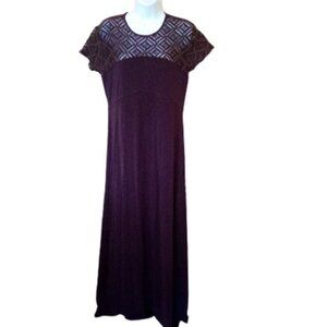 LIZ CLAYBOURNE Brown Maxi Dress w Lace Size Large -